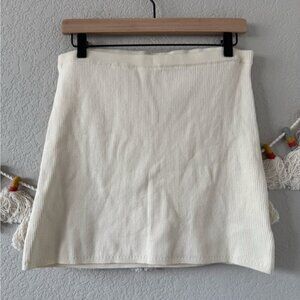 Free People Laurel Ribbed Knit Mini Skirt In Ivory Moonglow Basics Neutral Y2K L